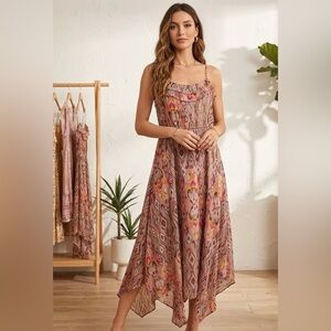Banana Republic Boho Asymmetrical Dress in Pink and Brown